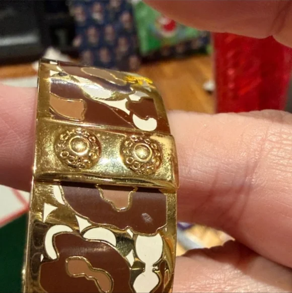Coach Like New Gold and Brown Women's Bangle Bracelet - Picture 2 of 5